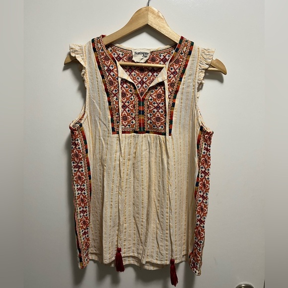 Savanna Jane Tops - Savanna Jane Embroidered Geometric Tank Top Women’s Size Small